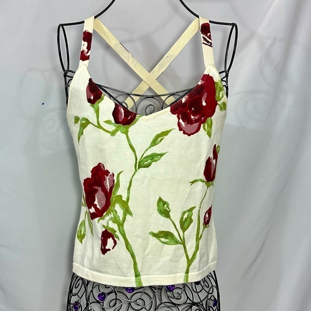 Vintage Strata floral criss cross back tank top size M